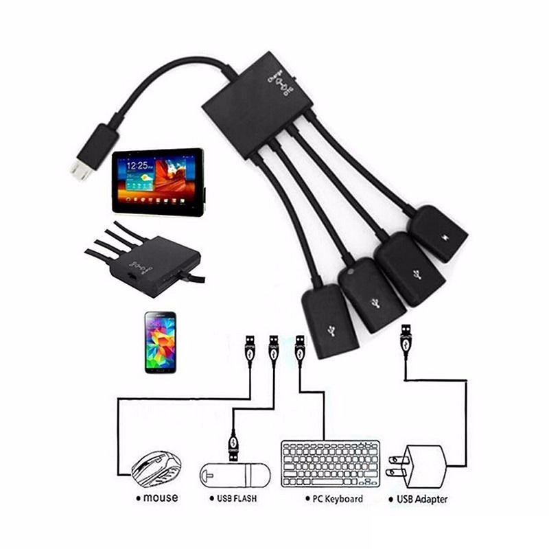 Cáp OTG 4 đầu cho Android - Micro USB in 1 Kết Nối Điện Thoại Với Bàn Phím Và Chuột