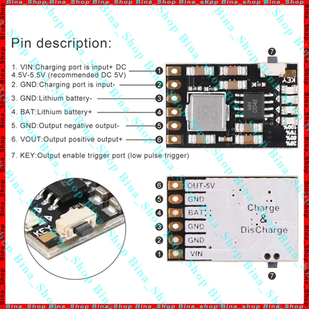 Mạch sạc pin Li-ion 18650 3.7V tích hợp tăng áp lên 5V2A chế sạc dự phòng