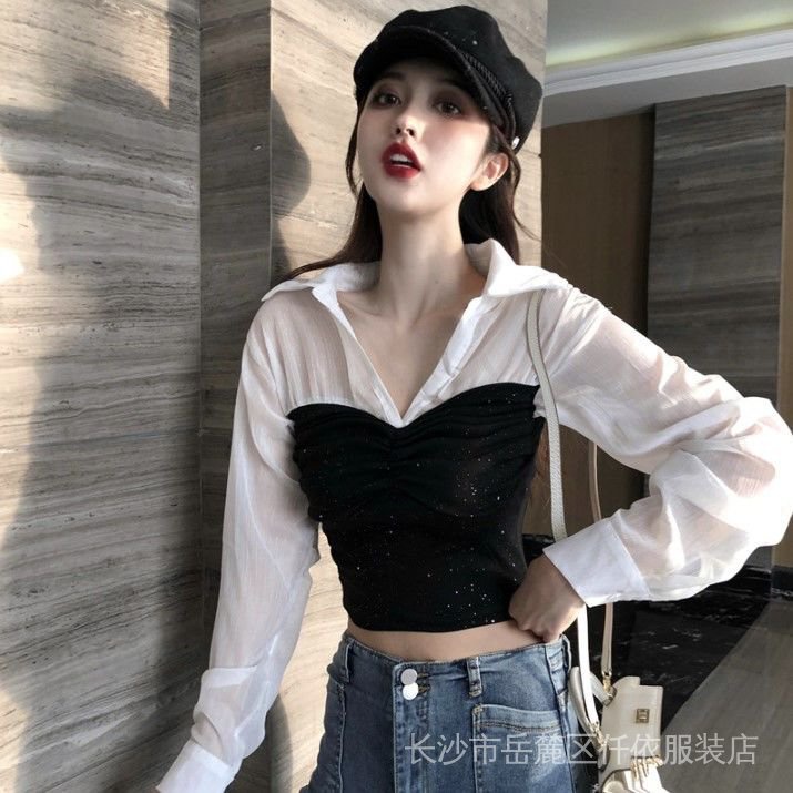 Áo Sơ Mi Ngắn Tay Dài Cổ Chữ V Ôm Eo Thời Trang Xuân Hè Phong Cách Mới Cho Nữ