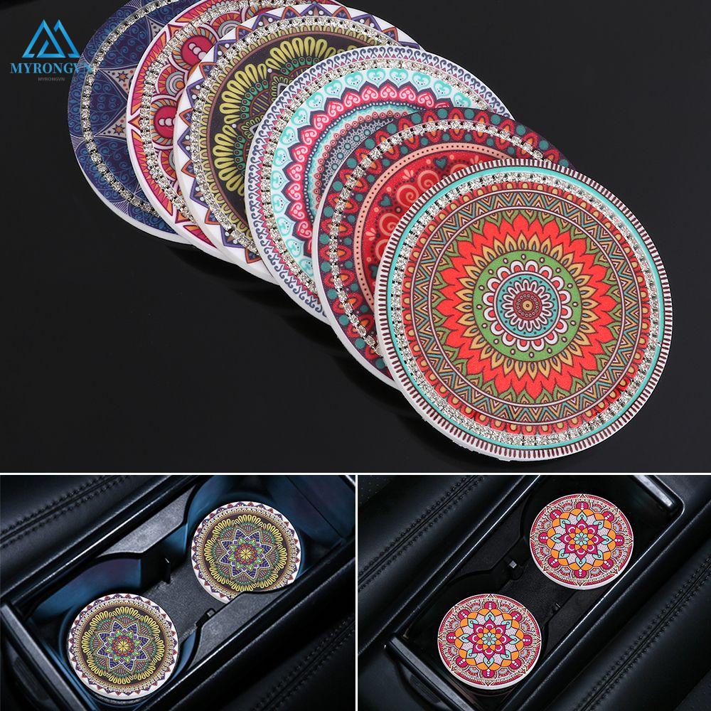Tấm Lót Cốc Nước Bằng Cao Su Chống Trượt Họa Tiết Mandala Đính Đá Trang Trí Nội Thất Xe Hơi Giá Đỡ