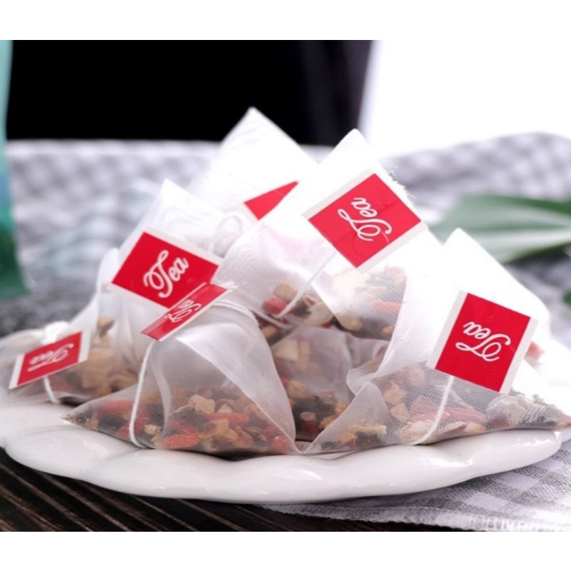 Túi lọc trà tam giác, túi lưới có dây nhúng hàn nhiệt set 10 cái 5.5x7cm