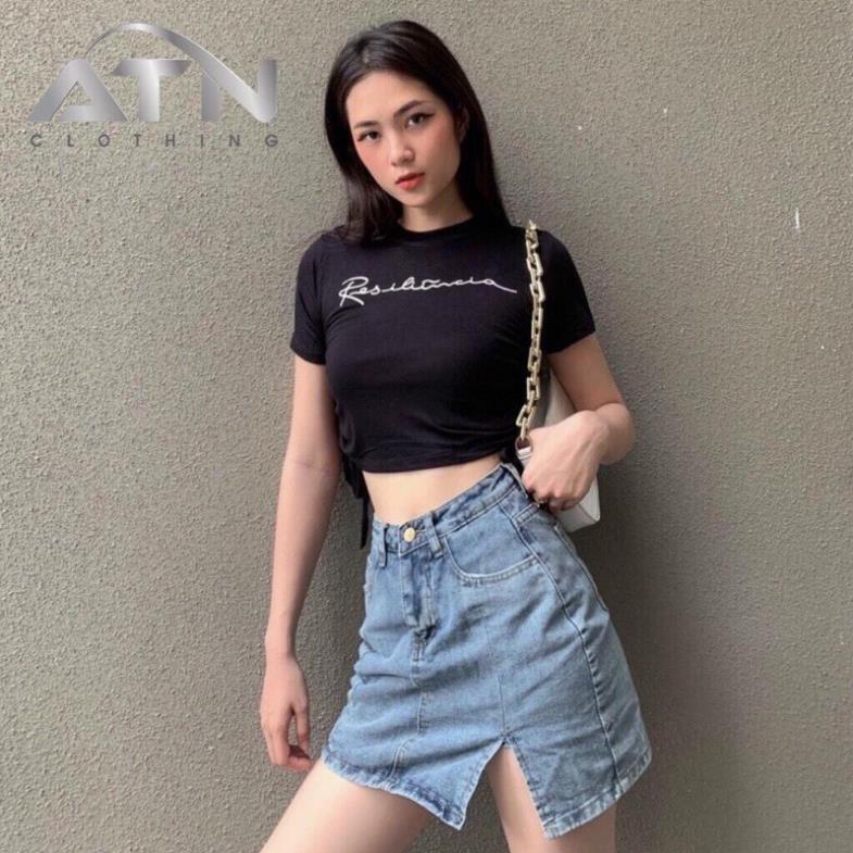 Áo thun croptop dây rút eo chất thun ôm body - vải dày dặn