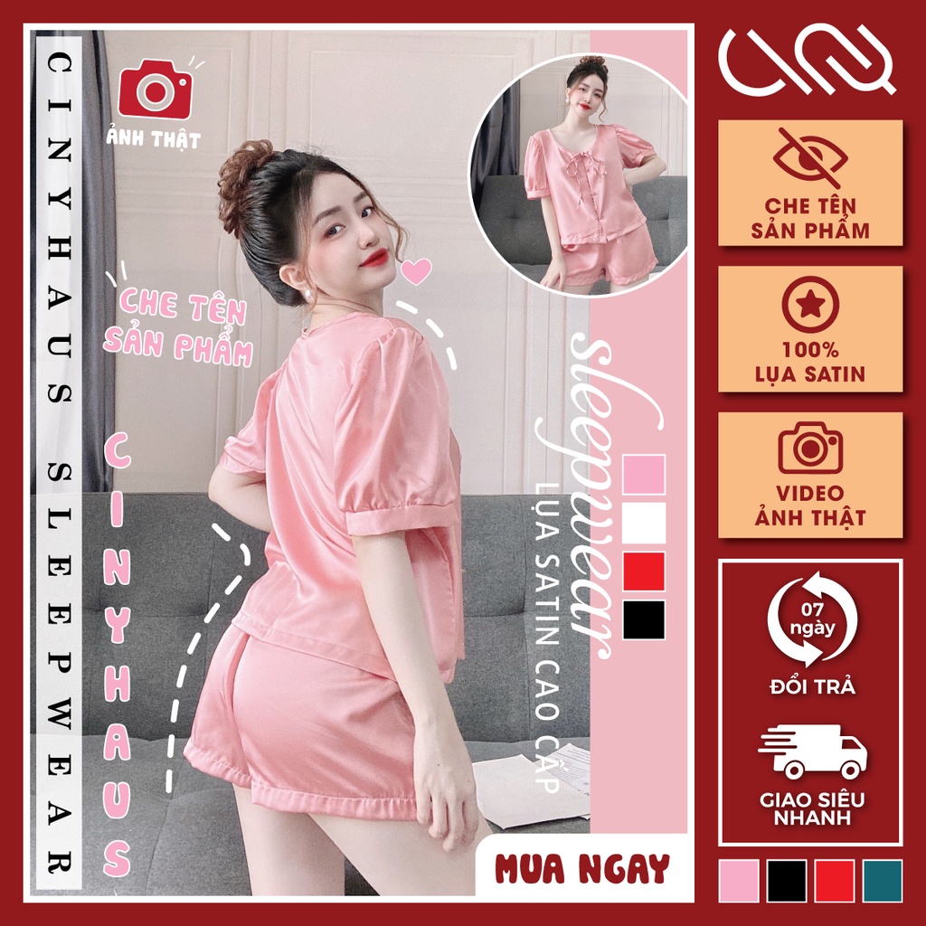 Đồ Ngủ Mặc Nhà Tay Ngắn Lụa Satin Cao Cấp Mềm Mại Thoáng Mát Đính Nút Ngọc Xinh Freesize - CN037 CINY | BigBuy360 - bigbuy360.vn