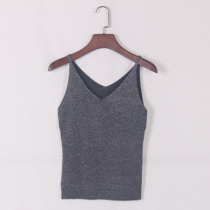 Áo thun nữ không tay cổ V thiết kế dáng suông phối màu giản dị thanh lịch