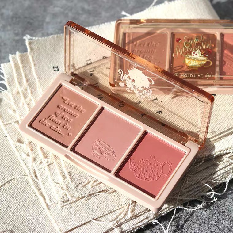 Bảng phấn má hồng 3 màu HOLD LIVE XIAOYUMI Secret Garden Blush Gradient Cheek Purple Blue Tea Holdlive HL461 HLIV61