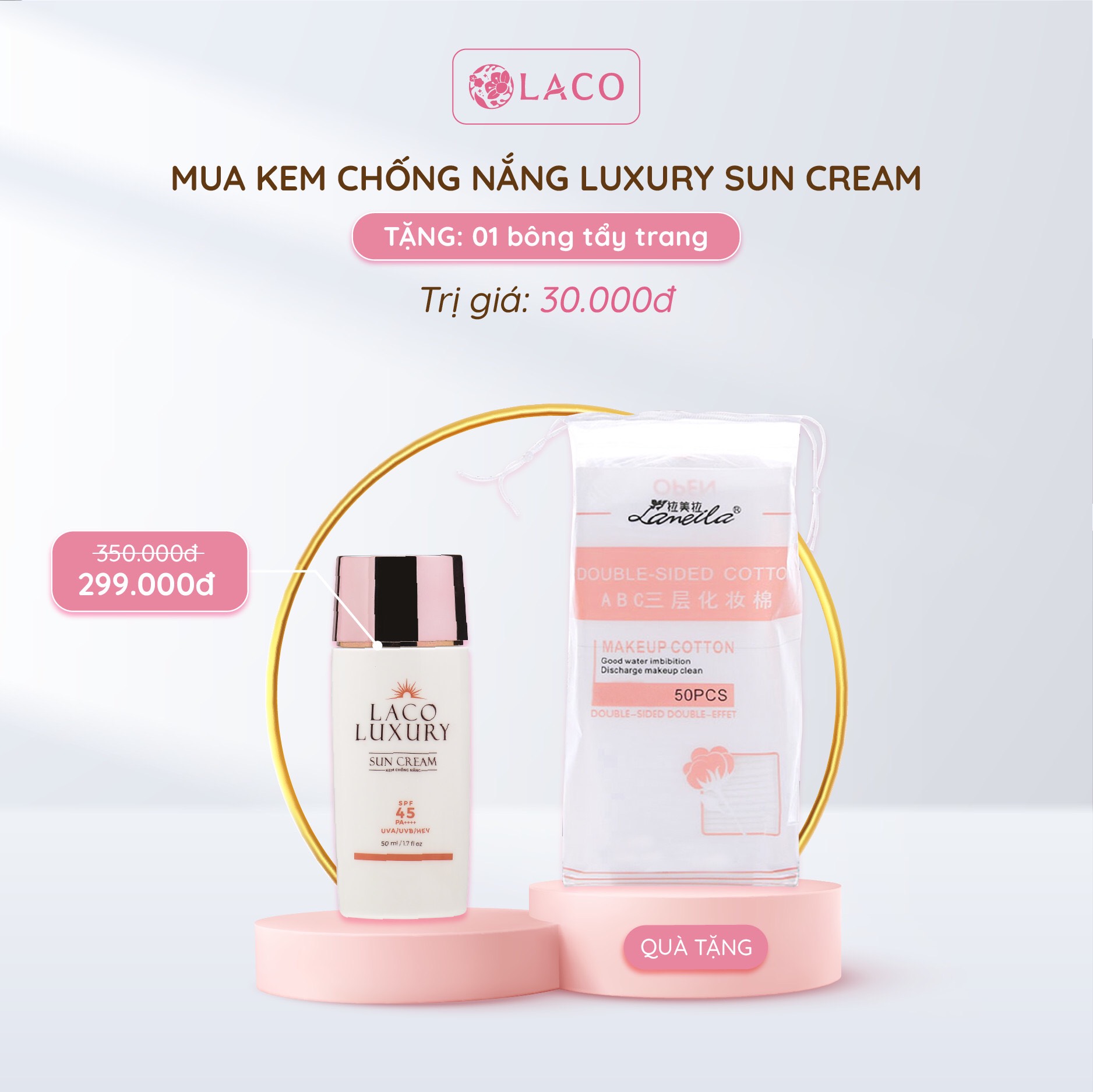 Kem chống nắng Laco Luxury Lên Tone, Chống UVA, UVB, Không Nhờn, Kiềm Dầu TẶNG BÔNG TẨY TRANG [myphamcaocaplaco]