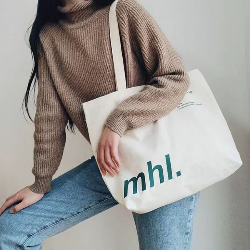 Túi tote túi vải canvas phong cách Hàn quốc, có khóa miệng ngăn phụ bên trong thời trang zimi