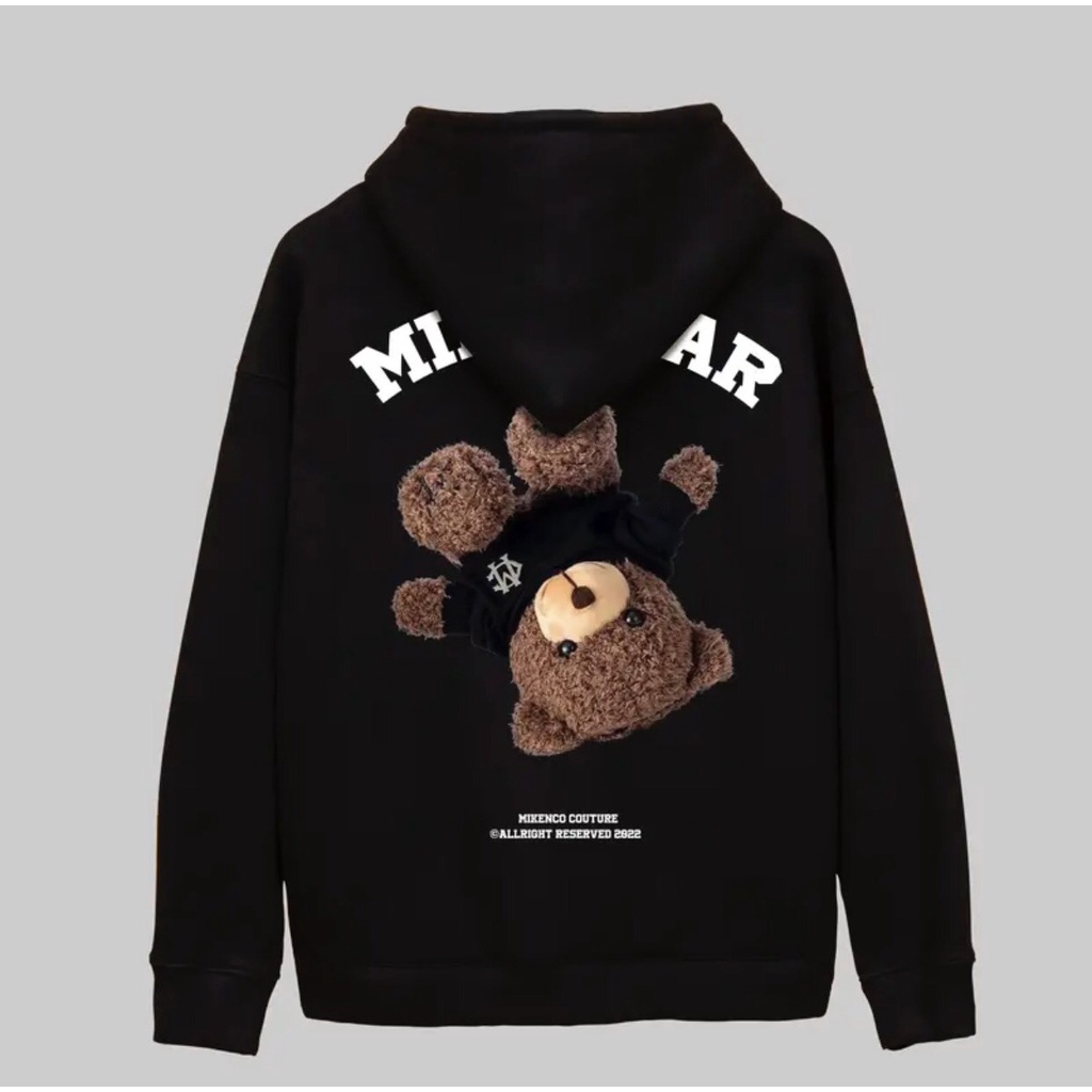 Áo hoodie form rộng MIKENBEAR in họa tiết gấu, áo khoác có mũ chất liệu nỉ trơn mềm mịn thời trang hot trend