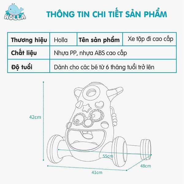 Xe tập đi Holla cho bé hàng chính hãng, Chống lật chống trơn trượt