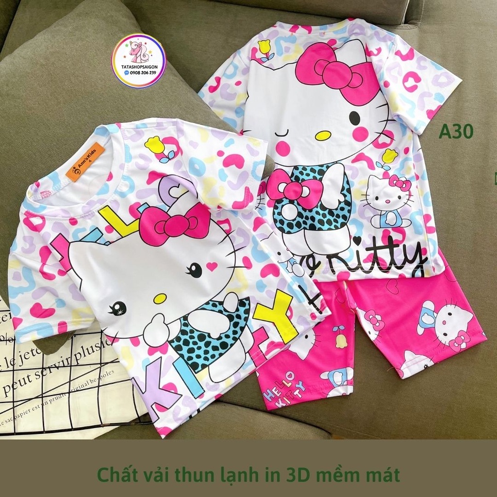Bộ ngố bé gái size đại thun lạnh in 3D pony mickey kitty size đại 22 đến 40kg A30