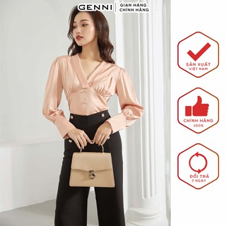 Áo lụa nhún ngực bo cúc tay GA001 - Genni