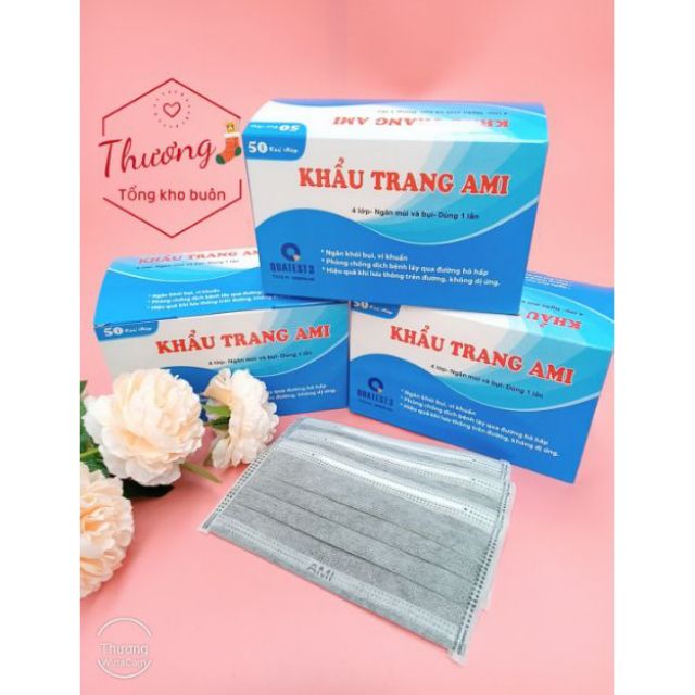 Khẩu trang y tế Ami - mầu xám 4 Lớp  (hộp 50c) - Ami official | BigBuy360 - bigbuy360.vn