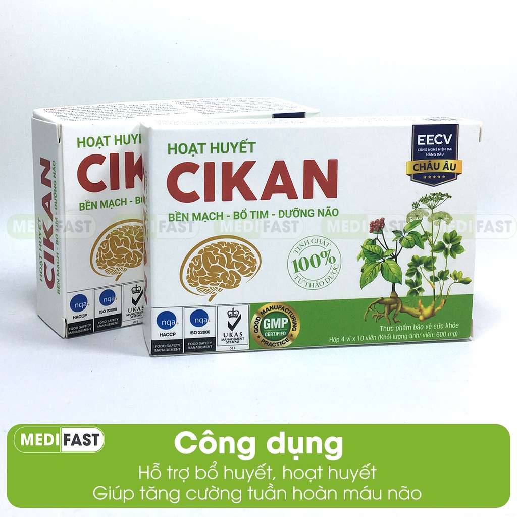 Hoạt huyết dưỡng não CIKAN hộp 40 viên có tem tích điểm - Bền mạch, bổ tim, dưỡng não - từ đan sâm, tam thất