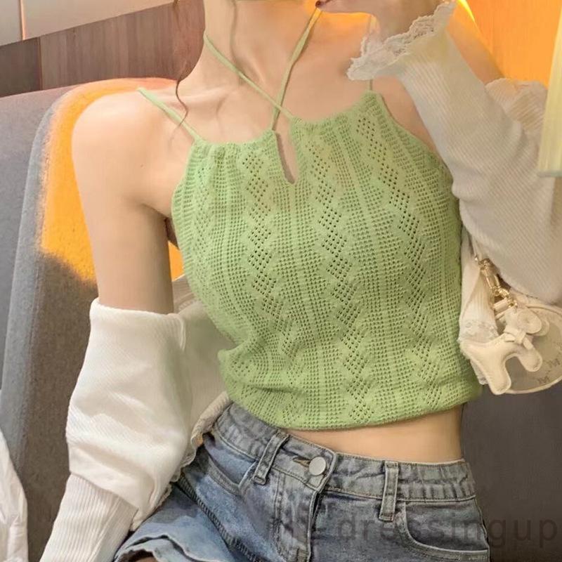 Áo Croptop Cổ Chữ U Màu Sắc Đơn Giản Cho Nữ