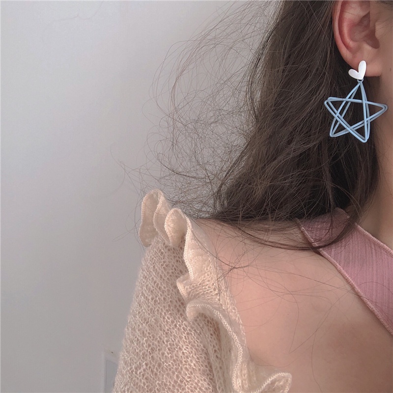 Khuyên Tai Ngôi Sao Năm Cánh Trái Tim Màu Xanh Dương Nhỏ Xinh Dễ Thương Cho Bạn Gái