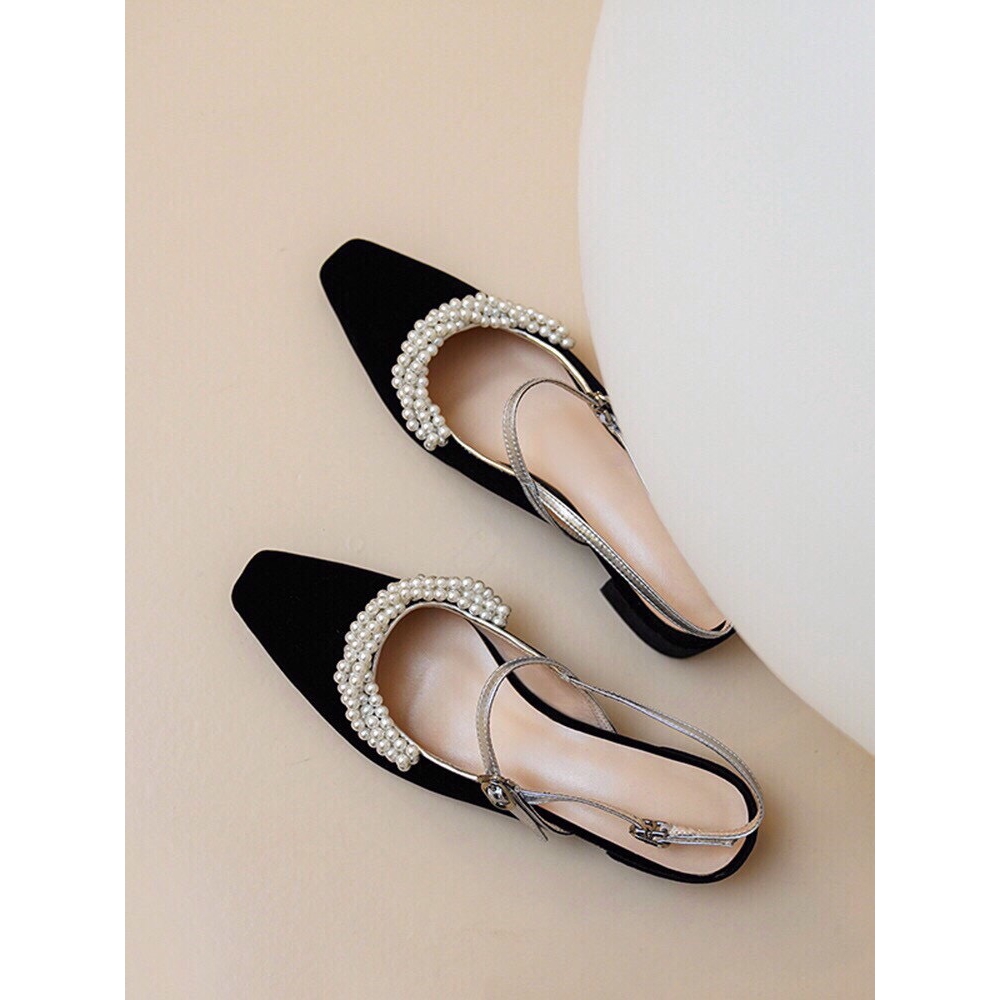 Giày sandal bít mũi viền ngọc gót cao 3p ms TH51