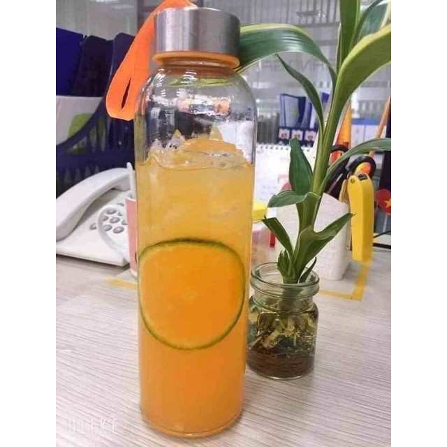 Chai thủy tinh đựng nước, chai thủy tinh đựng nước ép trái 500ml có nắp đậy và dây xách