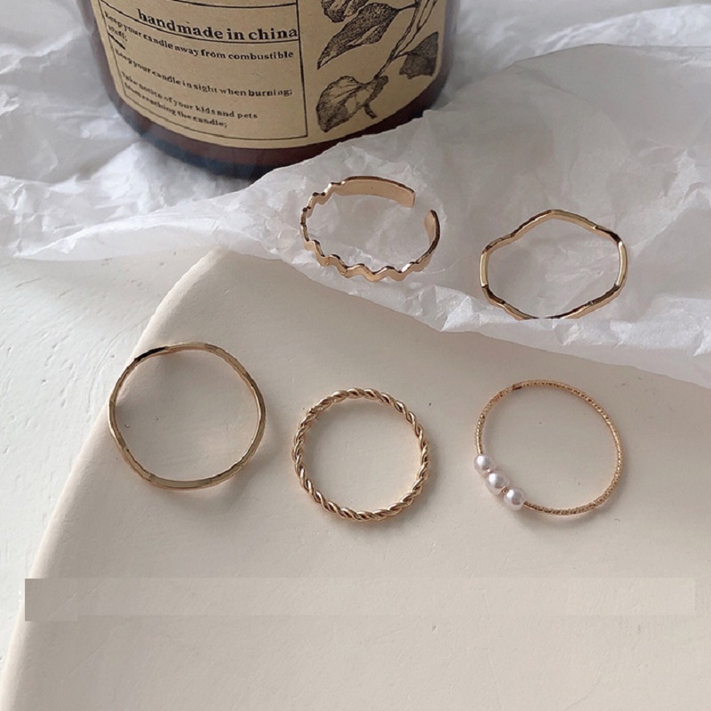 Set 5 Nhẫn Đeo Tay Kim Loại Thời Trang Cho Nữ