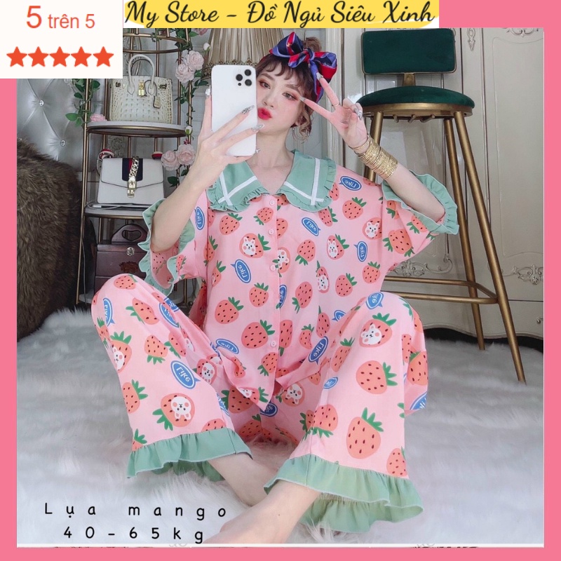 Đồ bộ ngủ Pijama bigsize dưới 67kg, đồ mặc nhà tay dơi quần dài vải lụa mango dễ thương MY STORE S48