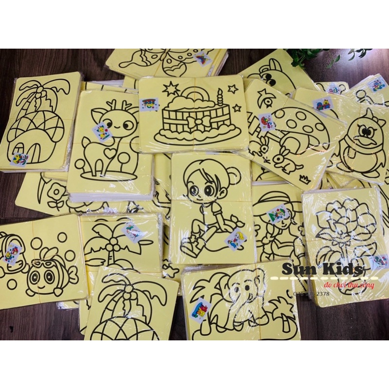 Combo 10 Tranh Cát  Cho Bé size A5 Nền Vàng