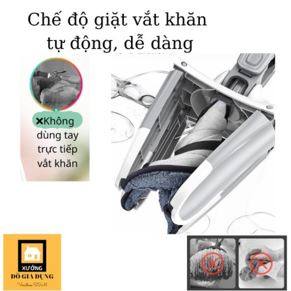 Cây lau sàn nhà thông minh [LOẠI 1] đầu xoay 360* tiện ích có bông lau sợi microfiber mềm mịn thấm hút, vắt khô dễ dàng