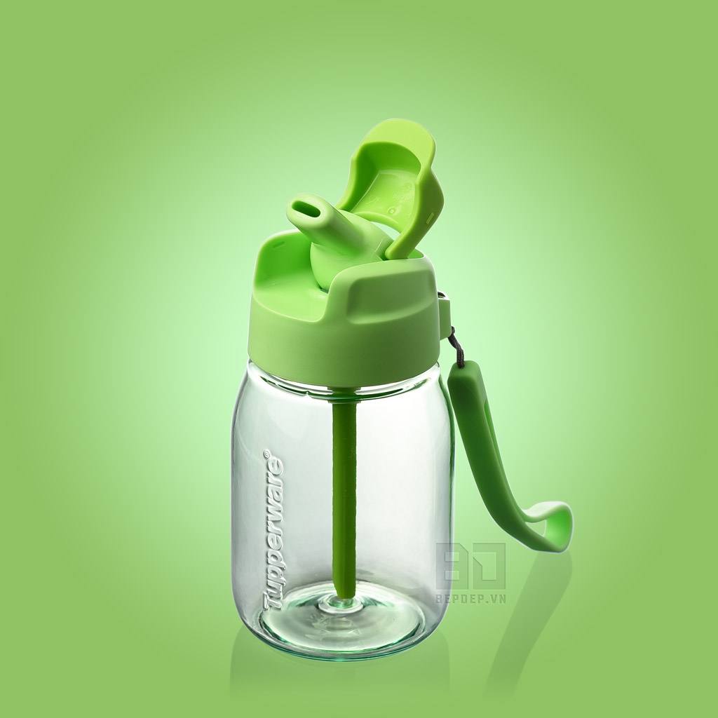 Bình nước Tupperware Mini Lohas 350ml - Bình nước có ống hút cho trẻ em tiện dụng trong suốt, màu đẹp