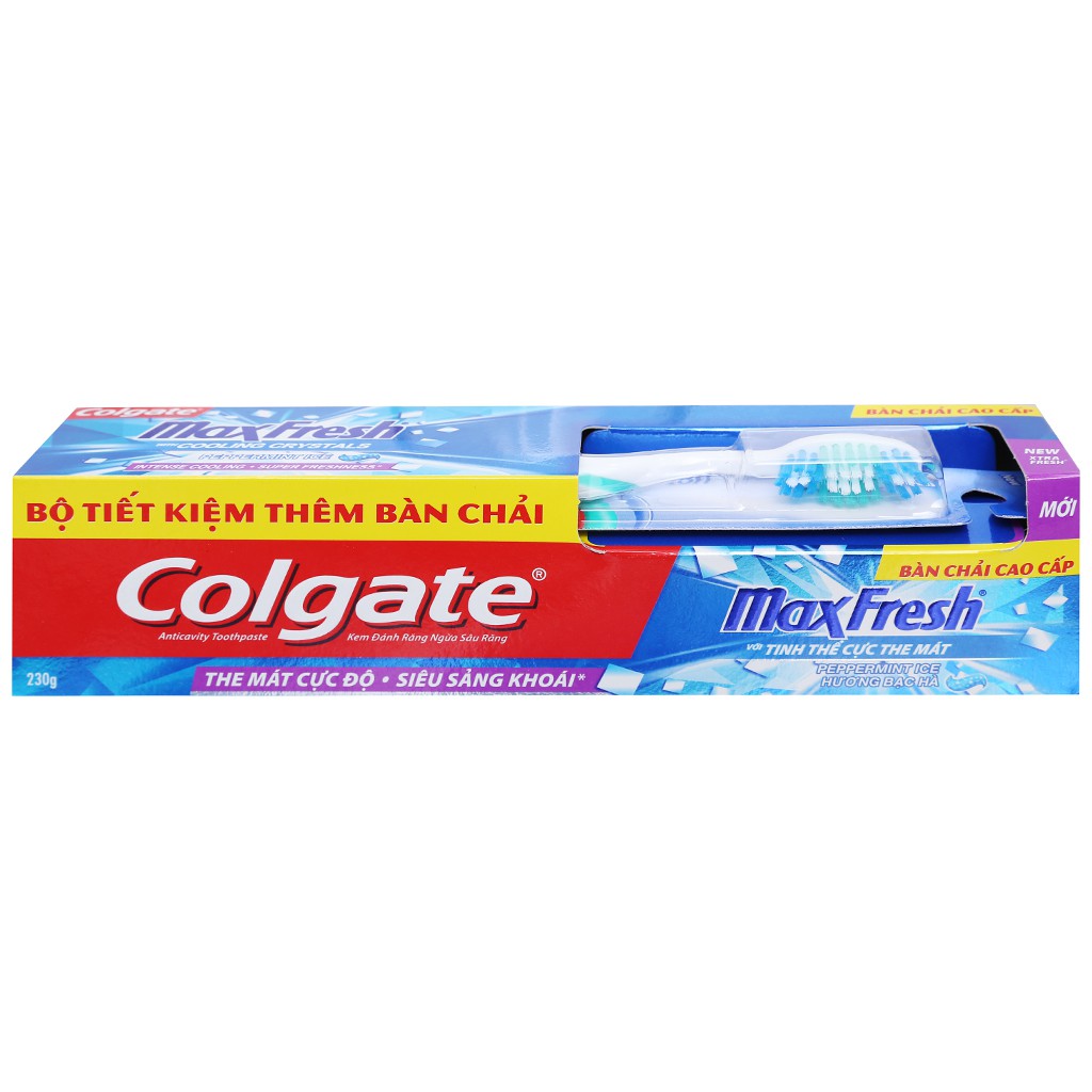 Kem đánh răng Colgate MaxFresh 180g/ 230g Hương bạc hà - Tặng bàn chải Cao cấp