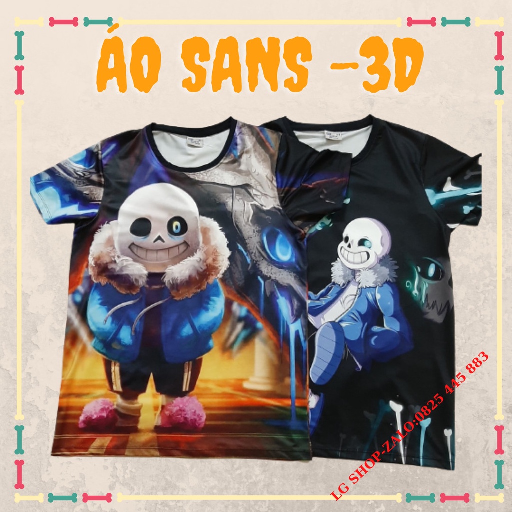 Tặng Huy Hiệu Sans-Áo thun cho bé trai Sans 3D in hình nguyên áo Vải Thun Lạnh Co giãn 4 chiều mền mịn xịn xò