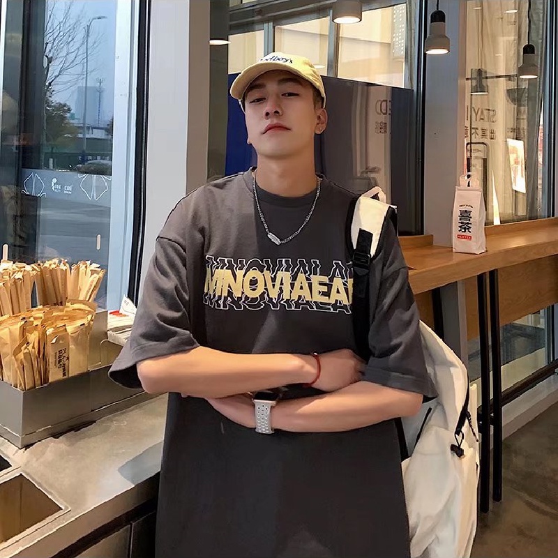 Áo Thun Tay Ngắn Dáng Rộng In Chữ Phong Cách Nhật Bản Thời Trang Mùa Hè Cho Nam Size M-5XL