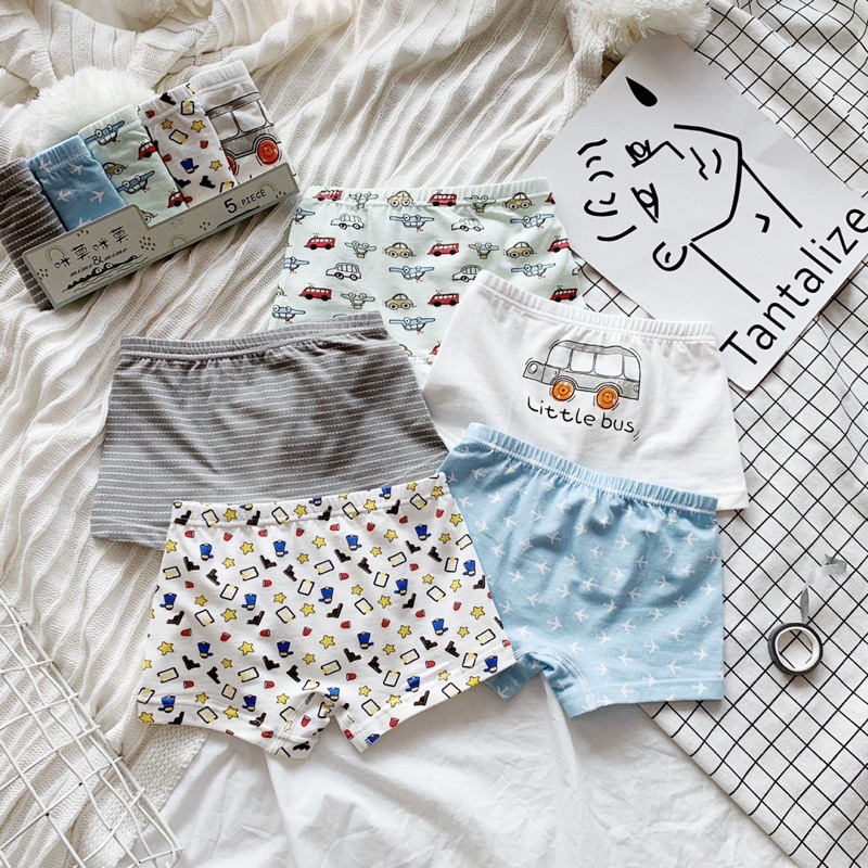 Set 5 Quần Sịp Chip Đùi Mimo Bé Trai Nhiều Mẫu, Chất Cotton Cao Cấp Thấm Hút Mồ Hôi Thoáng Mát