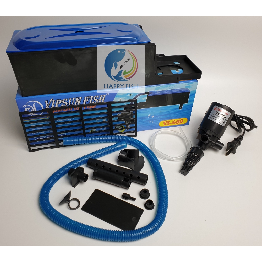 MÁY BƠM VÀ BỘ MÁNG Vipsun VS 680 Lọc Nước Hồ Cá - Có Tặng Bông Lọc