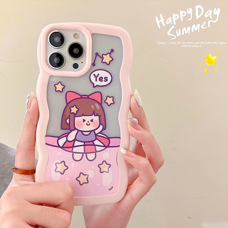 Ốp lưng iphone Ốp Điện Thoại Nhựa Acrylic Phối Ren Họa Tiết Hoạt Hình Cho iphone 13Pro 11 12 6 7 8 14pro xr Dinuo case