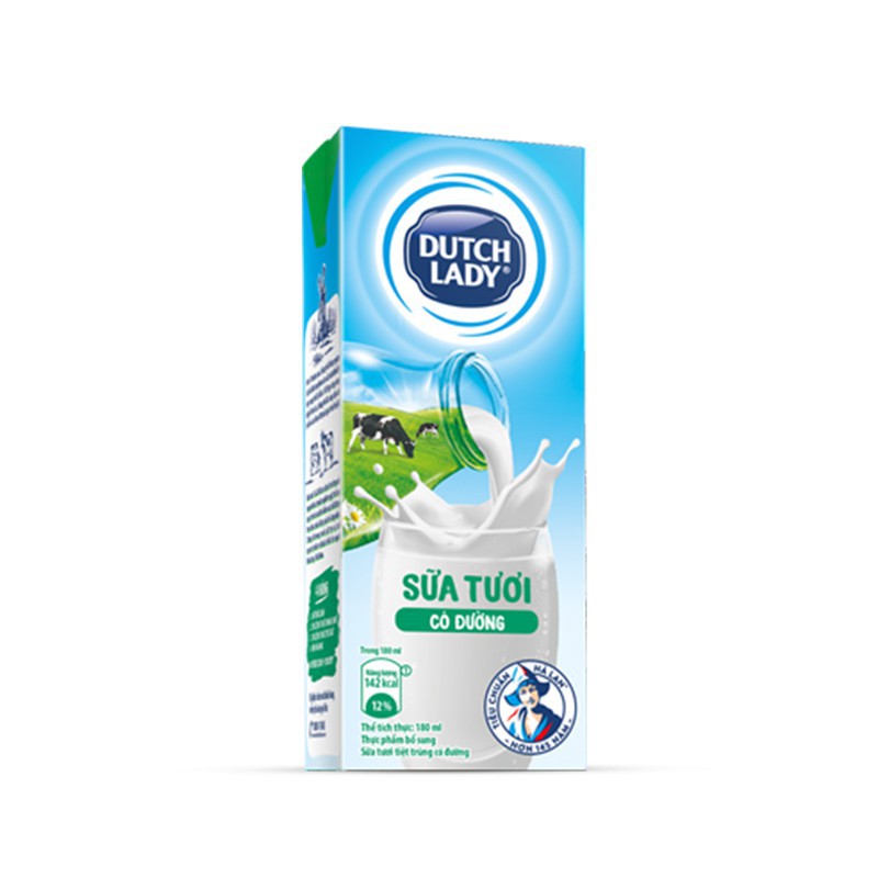 [GRO GIFT] Lốc sữa tươi tiệt trùng Dutch Lady Fresh có đường 4x180ml