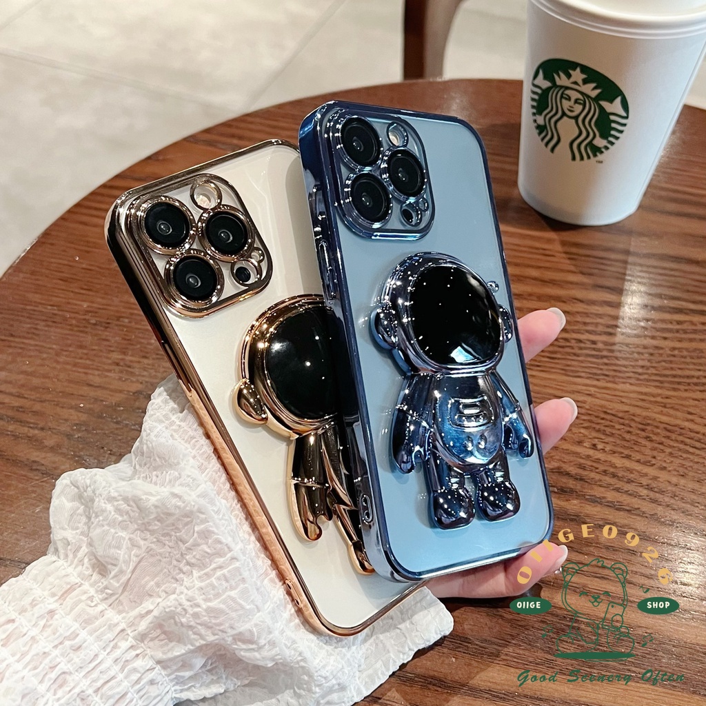 Ốp Điện Thoại TPU Mềm Trong Suốt Có Giá Đỡ Hình Phi Hành Gia Cho Iphone 13 12 11 Pro Max Xs Max Xr 8 7Plus