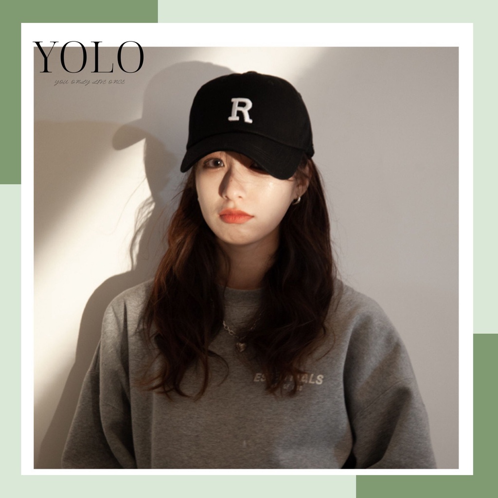 Mũ lưỡi trai đẹp YOLO họa tiết thêu chữ R, mũ lưỡi trai phong cách hàn quốc