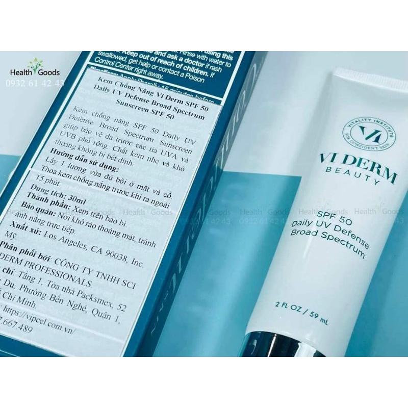 VI Derm Daily UV Defense Broad Spectrum Sunscreen SPF 50 –  Kem Chống Nắng Phổ Rộng 59ml