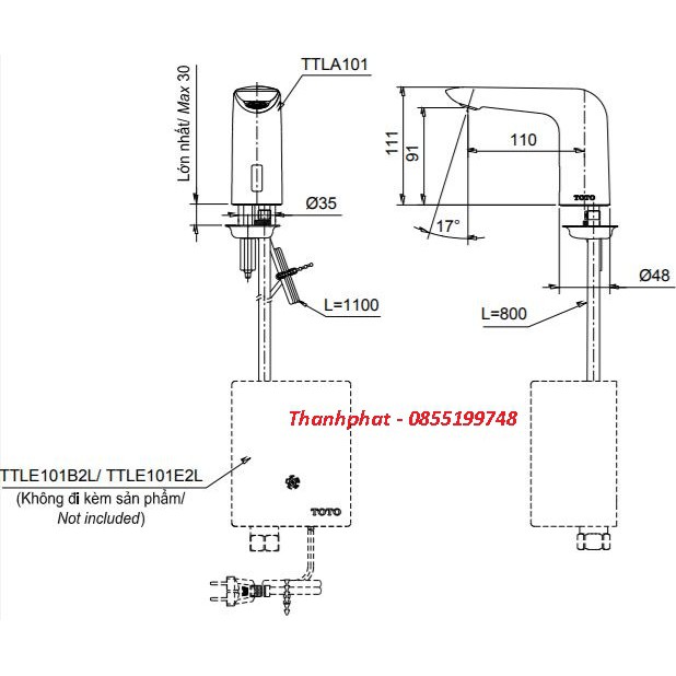 Vòi Cảm Ứng Lavabo TOTO TTLA101/TTLE101E2L/TVLF405, hàng chính hãng