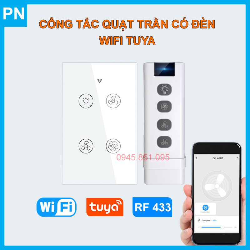 Công Tắc Thông Minh Điều Khiển Quạt Trần Có Đèn Wifi Tuya – Có Remote điều khiển từ xa RF433