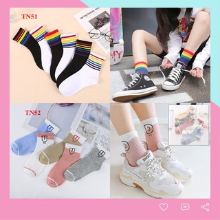 Vớ nữ cổ cao, tất nữ in hình, chữ, viền kẻ cực đẹp