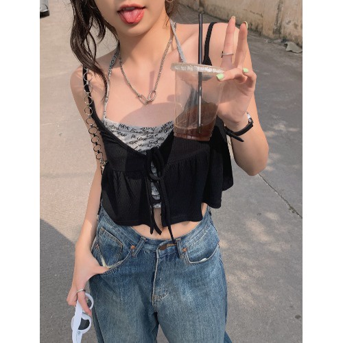 HUANG YOYO  Set Áo Hai Dây Và Áo Khoác cardigan Thời Trang Hàn Quốc Cho Nữ