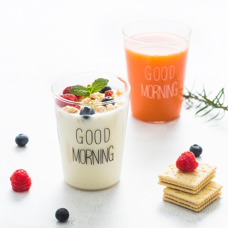 Cốc Thủy Tinh In Chữ Good Morning Ly Thuỷ Tinh MinHome 380ml Đón Chào Ngày Mới Thủy Tinh Cao Cấp