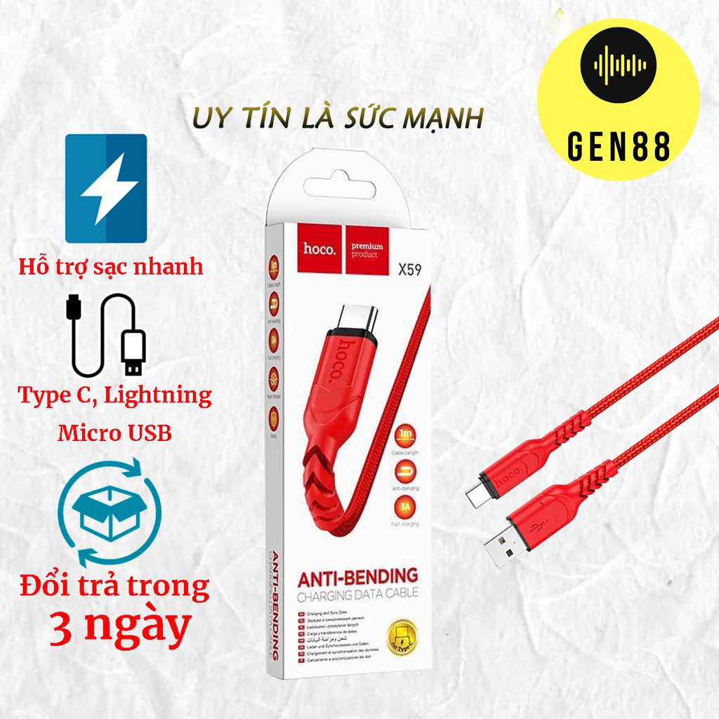Dây sạc Hoco X59 Lightning, cáp sạc nhanh 2.4A Hoco chân Lightning cho IOS dài chất liệu nylon dài 1