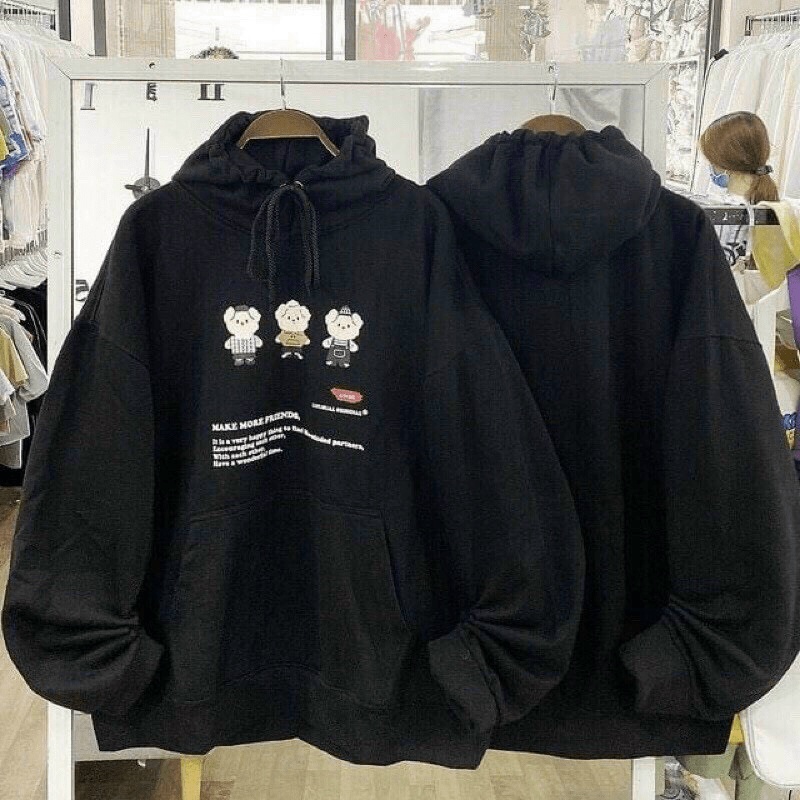 Áo Khoác Hoodie Sweater Tay Bồng Nỉ Ngoại Cực Hot Tp Có Túi Trước 3 Con Gấu Siêu Xinh HHP