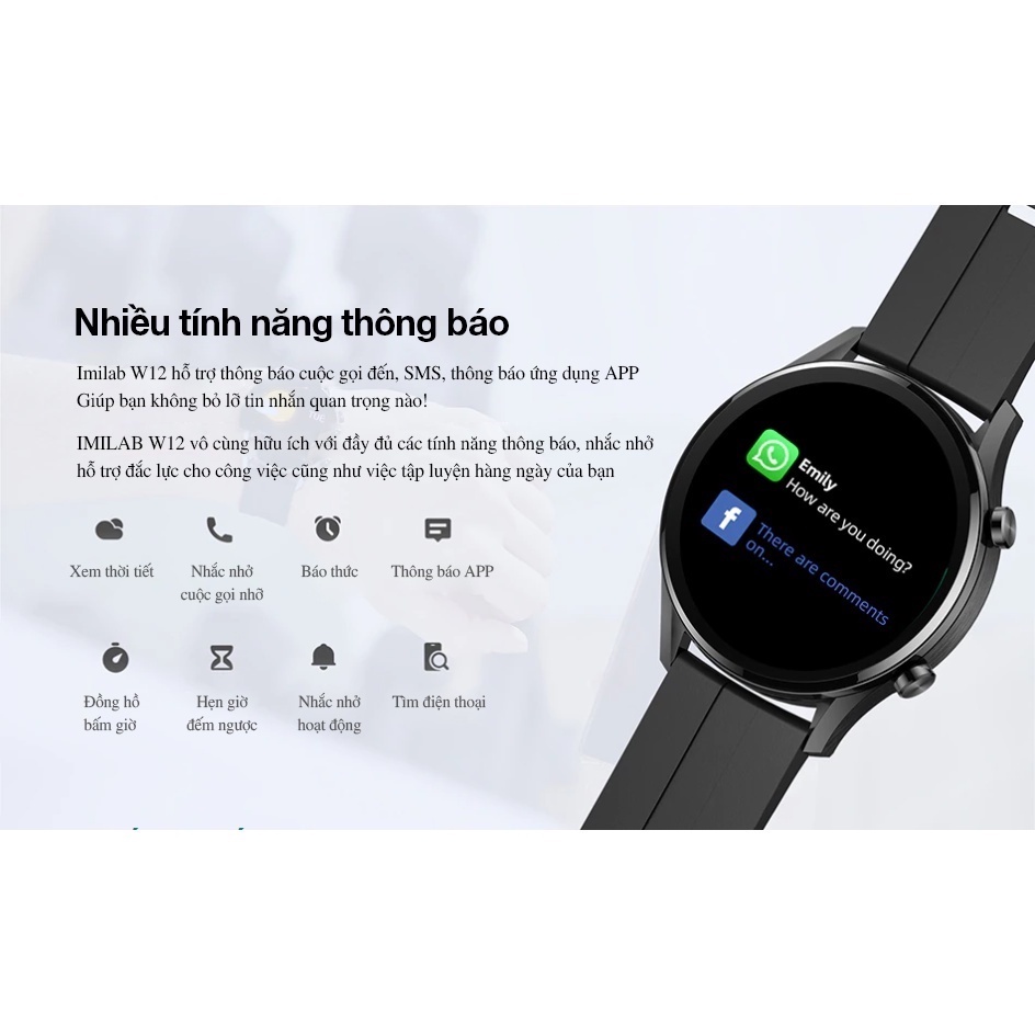 Đồng hồ thông minh Xiaomi IMILAB W12 Bản Quốc Tế đo chỉ số SpO2 và nhịp tim