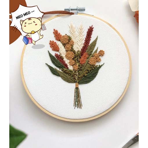 BỘ NGUYÊN LIỆU Tập Thêu Tay Thủ Công HOA TRÒN XINH XẮN/ DIY KIT THÊU TRANG TRÍ HOA MÙA HÈ/ MIE HANDMADE