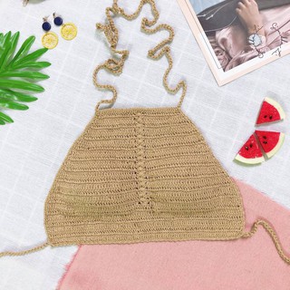 Áo yếm len móc bikini nude mới nhất mặc đii biển đi bơi