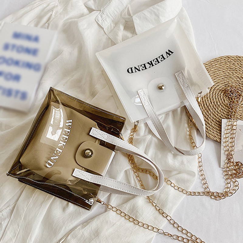 Túi Đeo Vai Bằng Nhựa Pvc Trong Suốt Phối Dây Xích Thời Trang