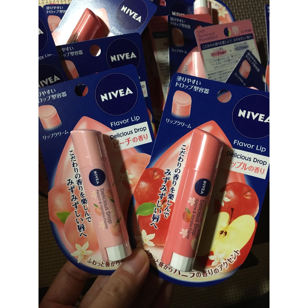 Son dưỡng môi Nivea Flavor Lip Delicious Drop Nhật Bản - Son dưỡng môi Nivea hương đào Peach táo Apple Cheap Moment