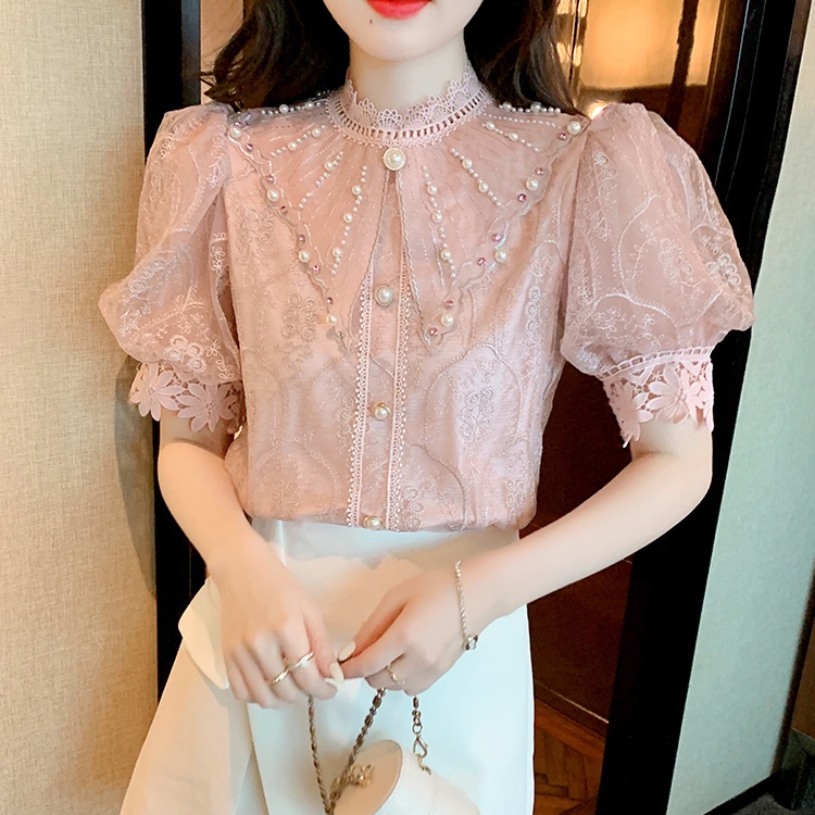 Áo Sơ Mi Chiffon Tay Phồng Ngắn Phối Ren Thời Trang Mùa Hè Hàng Mới Dành Cho Bạn Nữ