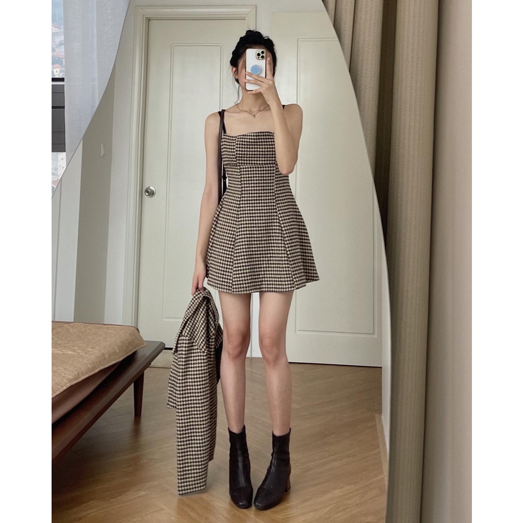 (ảnh thật) Audrey set váy 2 dây mix vest dạ 5411 | BigBuy360 - bigbuy360.vn